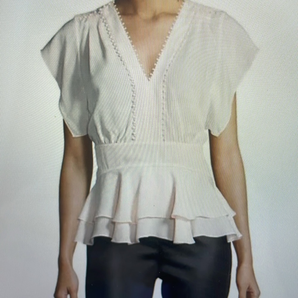 Rebecca Taylor silk ruffle peplum v neck in blush size 4